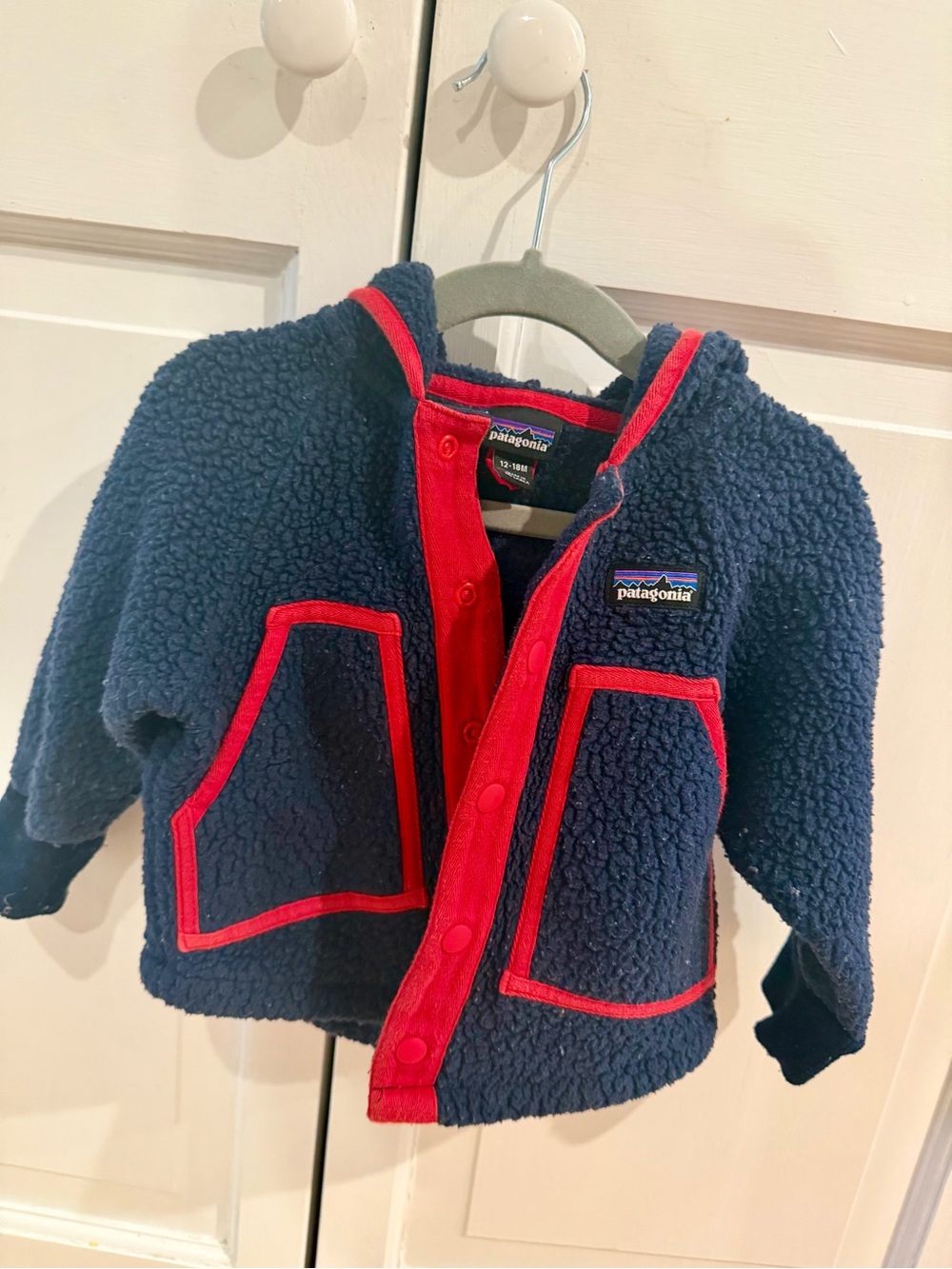 Patagonia Kids Navy Puffer Jacket with Red Trim